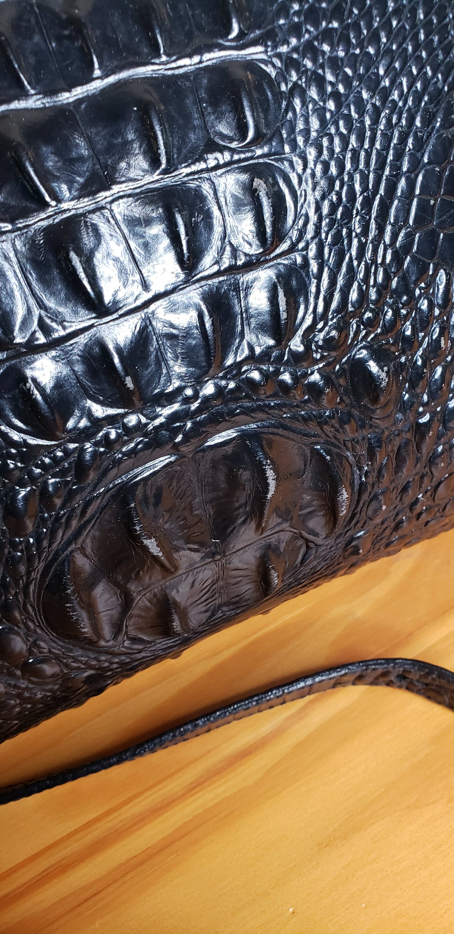 Brahmin Black Leather Crocodile Crossbody