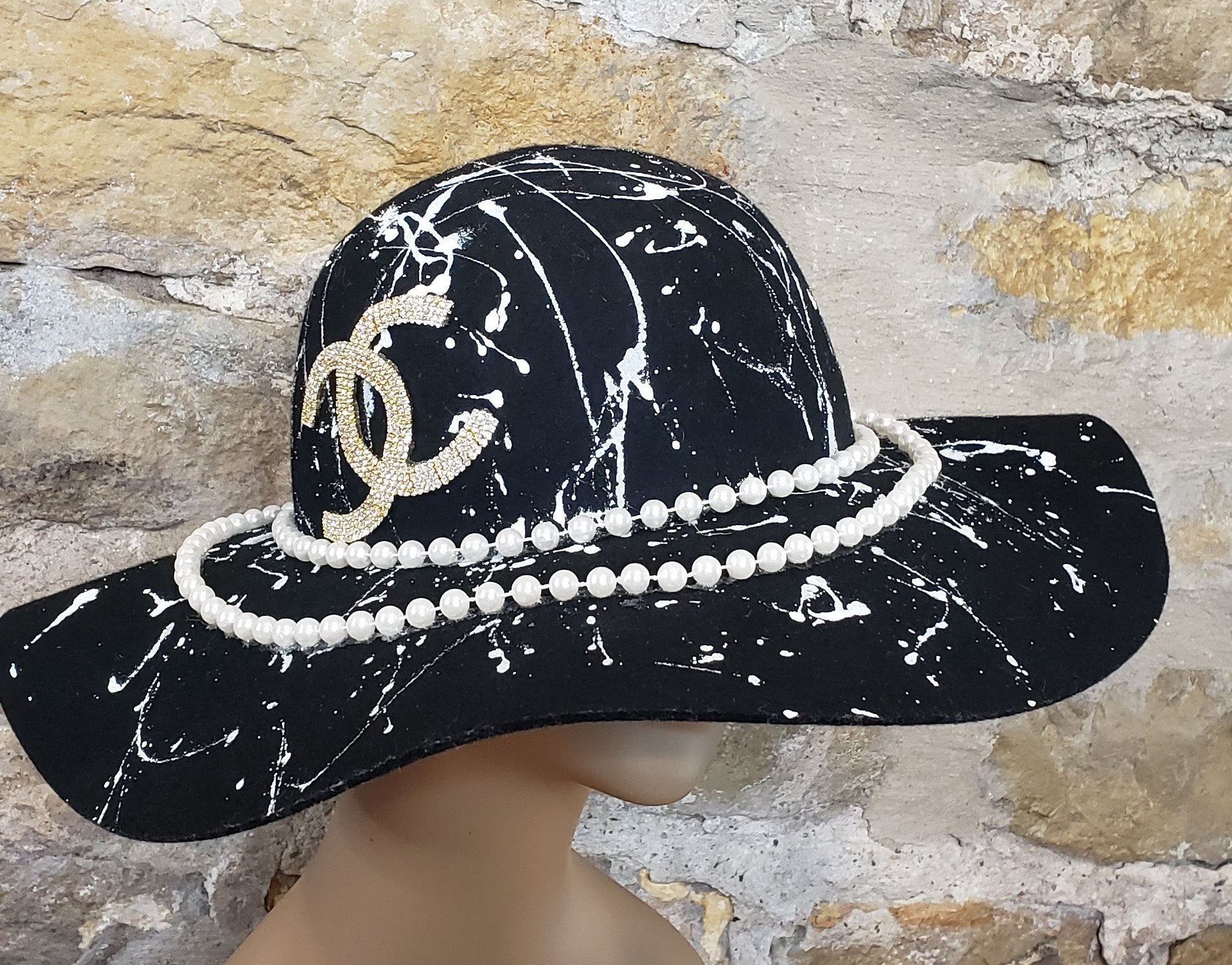Custom Chanel Inspired Paint Splatter Wide Brim Hat – SHOP TTF
