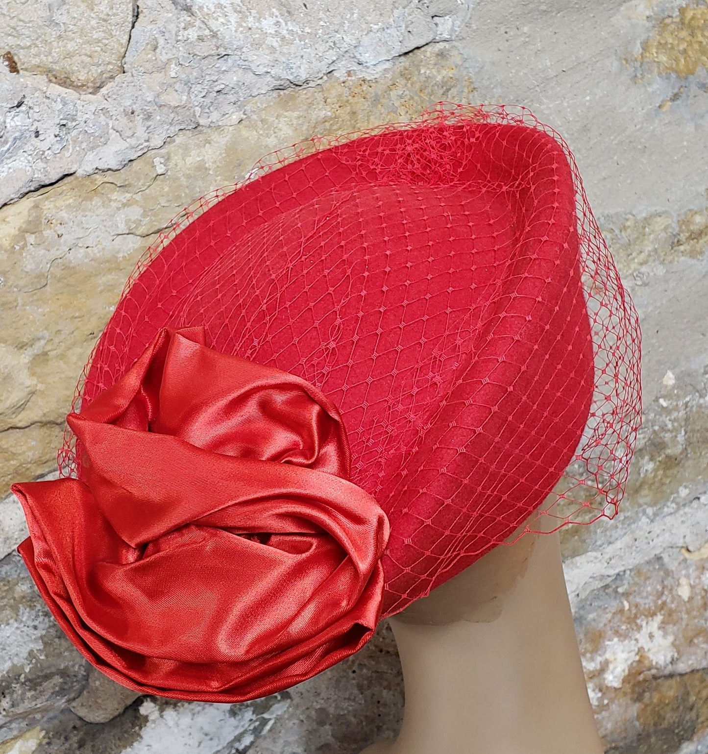 Vintage Red Wool Veil Hat