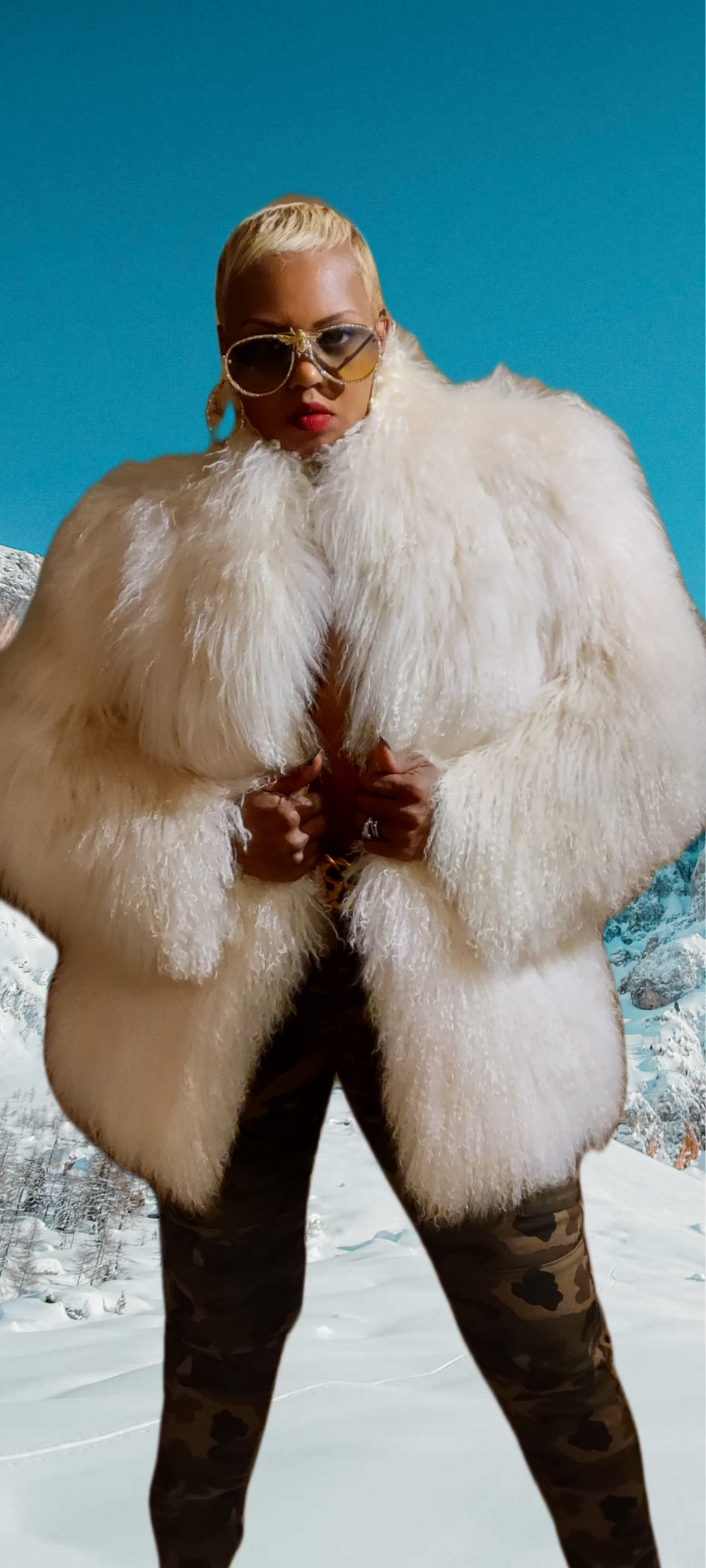 White Mongolian Lamb Fur Coat Sz L