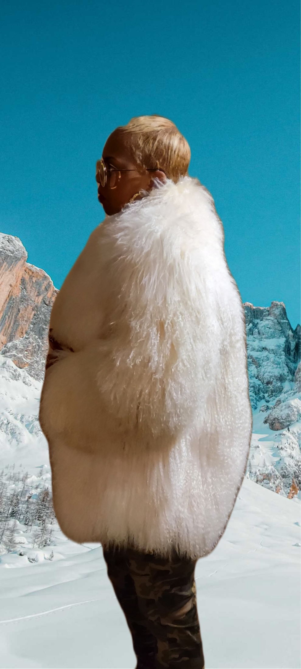 White Mongolian Lamb Fur Coat Sz L