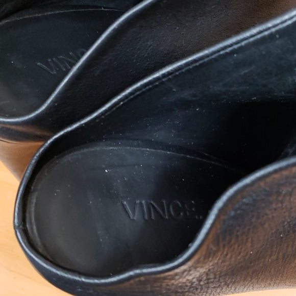 Vince Black Leather Wedge Mules Sz 9