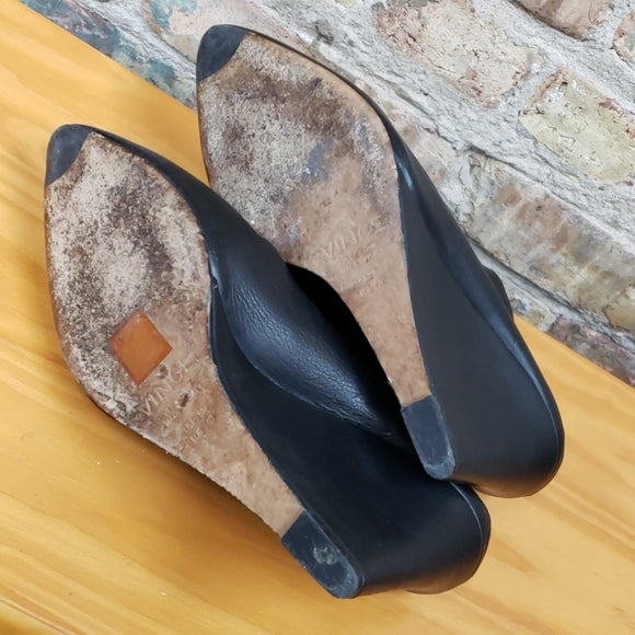 Vince Black Leather Wedge Mules Sz 9