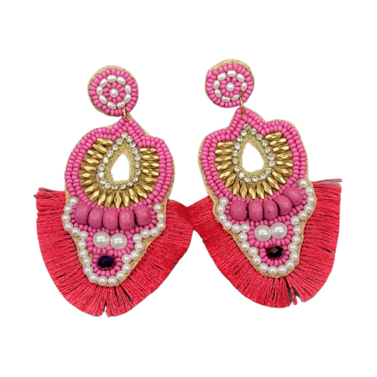 Hot Pink Fringe Earrings